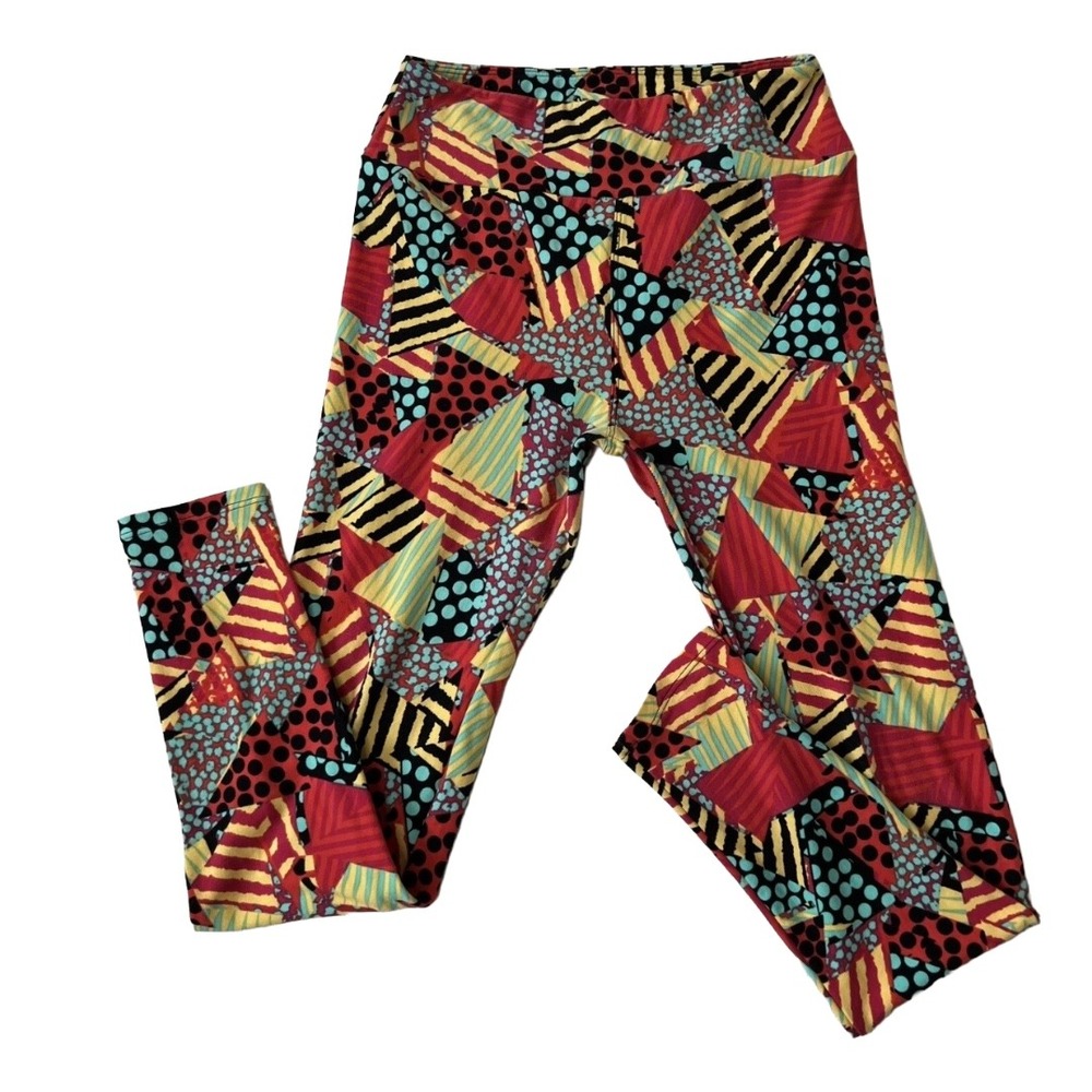 LuLaRoe Leggings One Size OS Geometric Patchwork Polka‎ Dot Stripe Red Teal